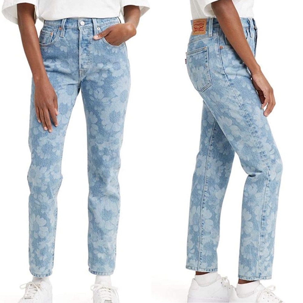 Levi’s 501s Skinny Jeans Light Blue Tango Hazy Daisy Floral Print